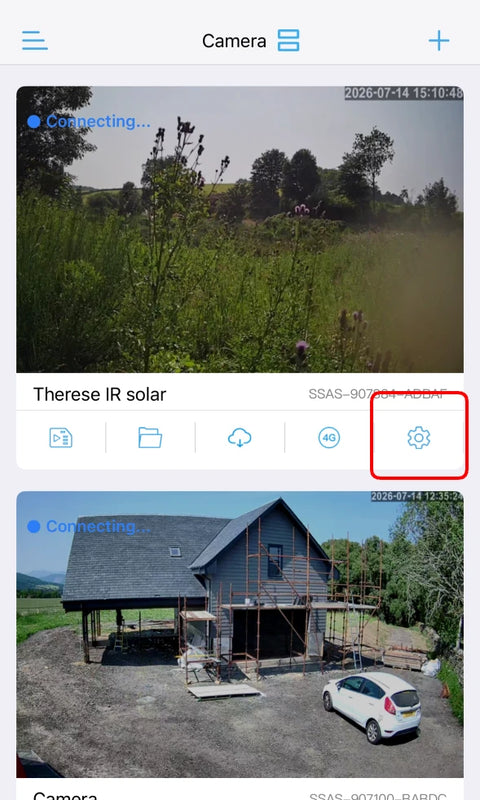 CamHiPro camera settings - tap the gear icon
