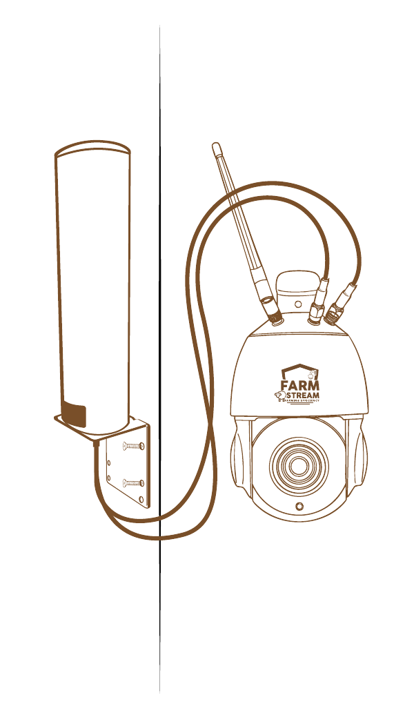 Extender antenna on the outside wall with its two leads passing through to the camera mounted inside